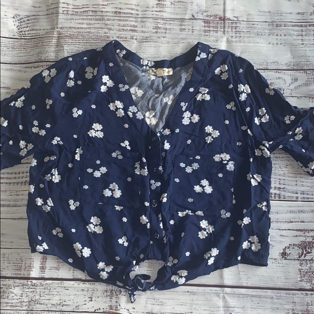 Navy and White Floral Crop Top